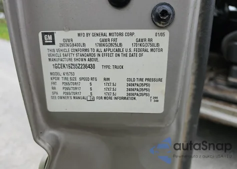 2005 Chevrolet Silverado K1500 из США, поврежденный, VIN 1GCEK19Z55Z236430